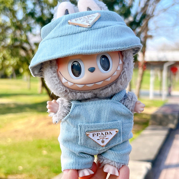 Corduroy Doll Clothes Set for 17cm Labubu – Overalls & Hat for Keychain Dolls (No Doll)